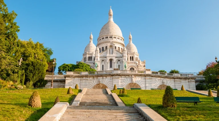 Basilica of the Sacred Heart in Paris seen from below Montmartre