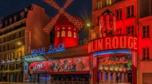 The exterior of the illuminated Moulin Rouge