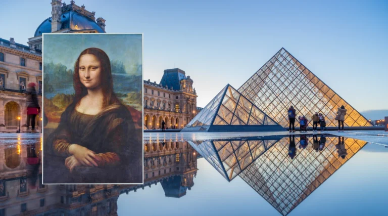 Exterior of the Louvre Museum with Mona Lisa