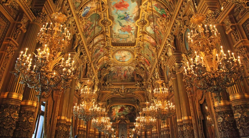 Frescoed ceiling of the foyer of the Palais Opera Garnier