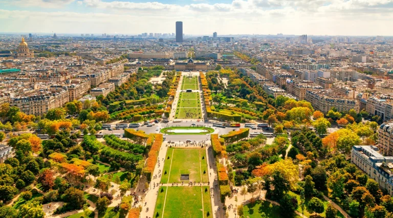 Aerial view from the Eiffel Tower of the Champs de Mars