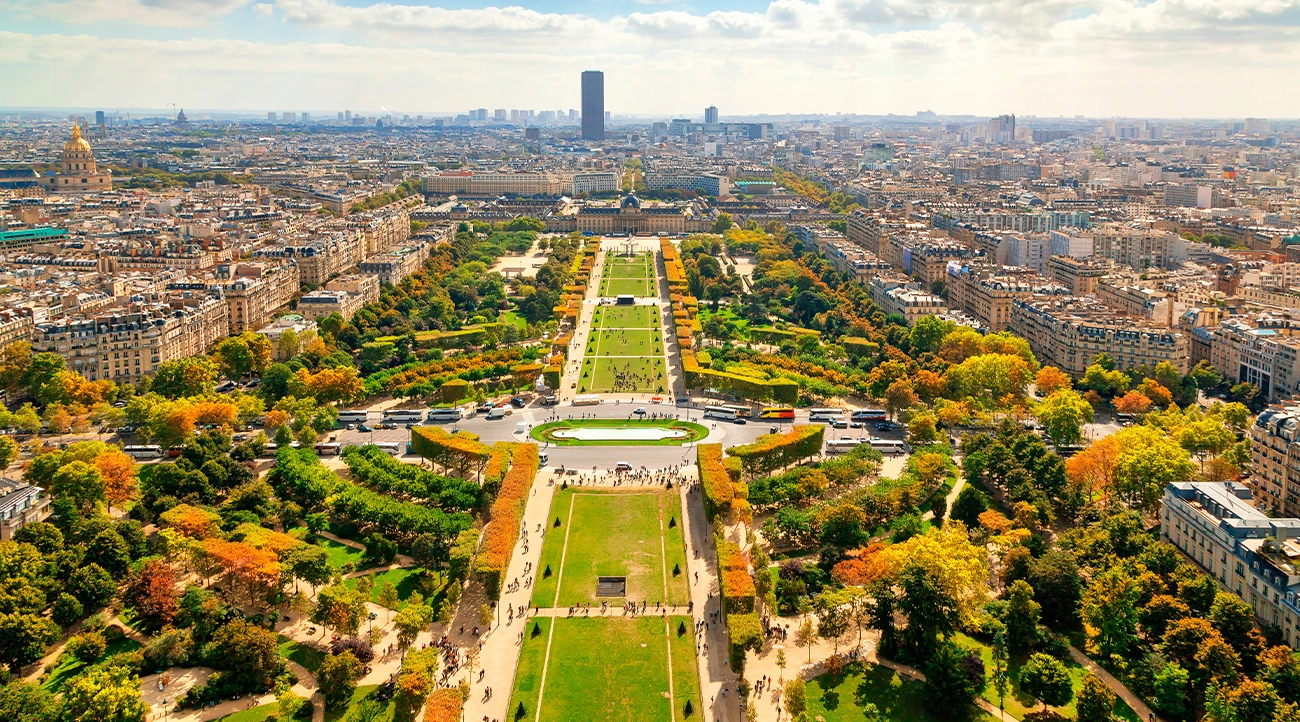 Aerial view from the Eiffel Tower of the Champs de Mars