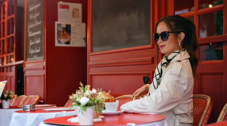 Woman having brunch in Paris