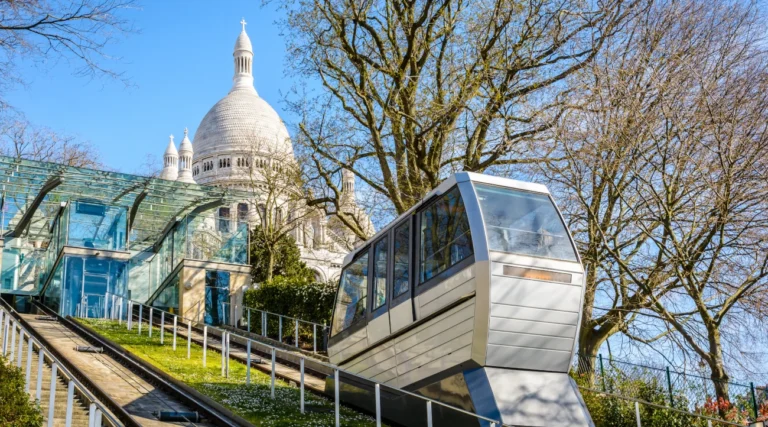 Montmartre Funicular with the Sacré-Coeur Basilica in the background