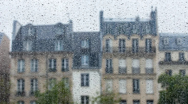 Parisian rain on a stained glass window