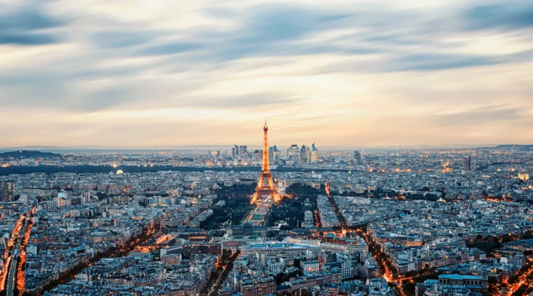 Panorama of Paris from a high point at sunset