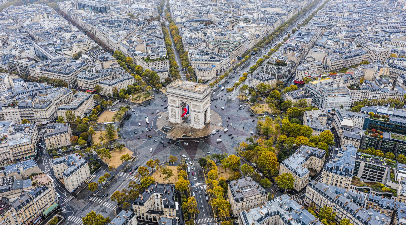 Aerial view of the Arc de Triomphe