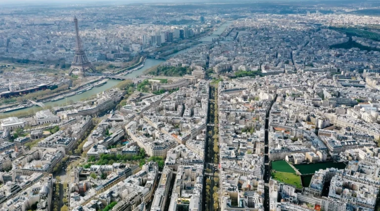 Aerial view of Paris and the Seine