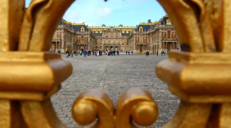 View of the Palace of Versailles through the gate