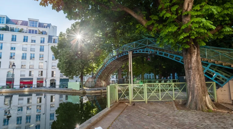 Perspective view of Canal Saint Martin and one of its bridges